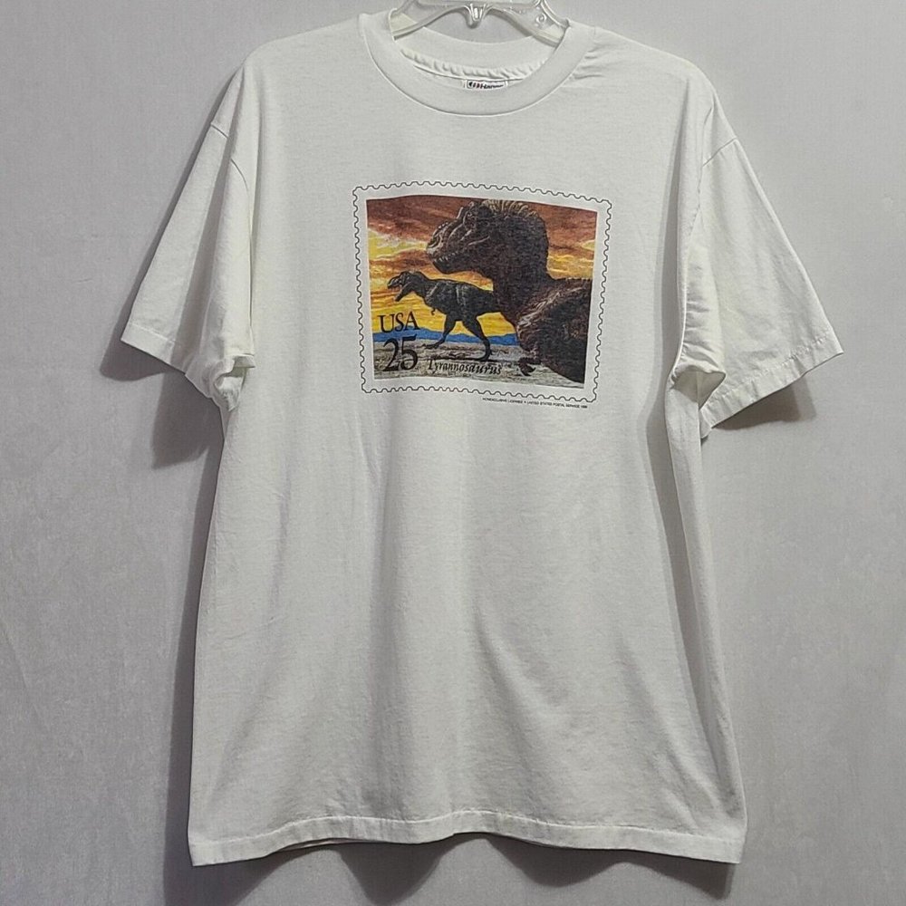 RARE Vintage 1989 US Postal Service Tyrannosaurus Stamp Single Stitch XL t-shirt